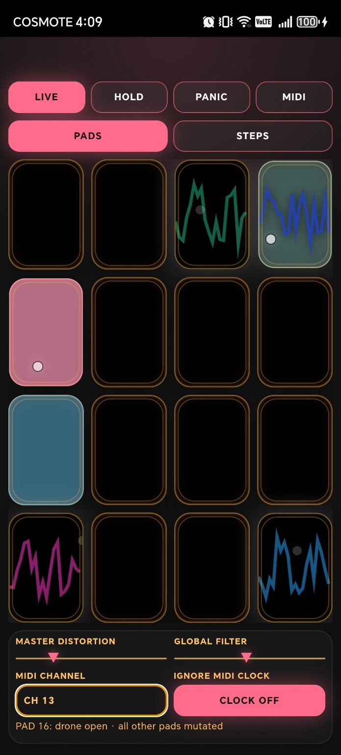 Infinite Glitch — Pad performance view