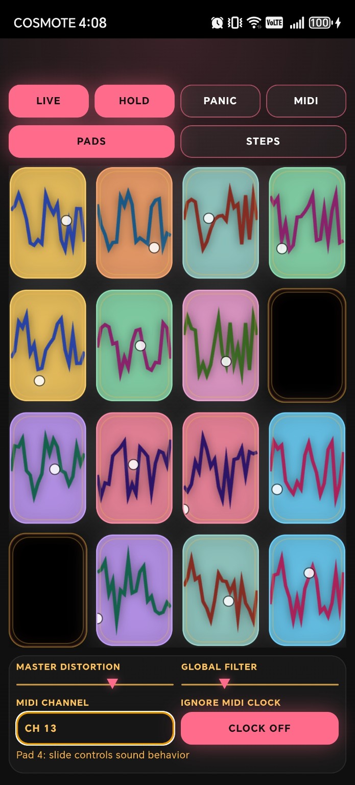 Infinite Glitch live performance pad interface